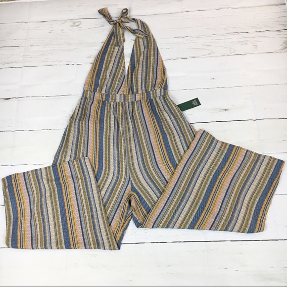 Striped Sleeveless Deep V-Neck Halter Jumpsuit - Picture 3 of 7